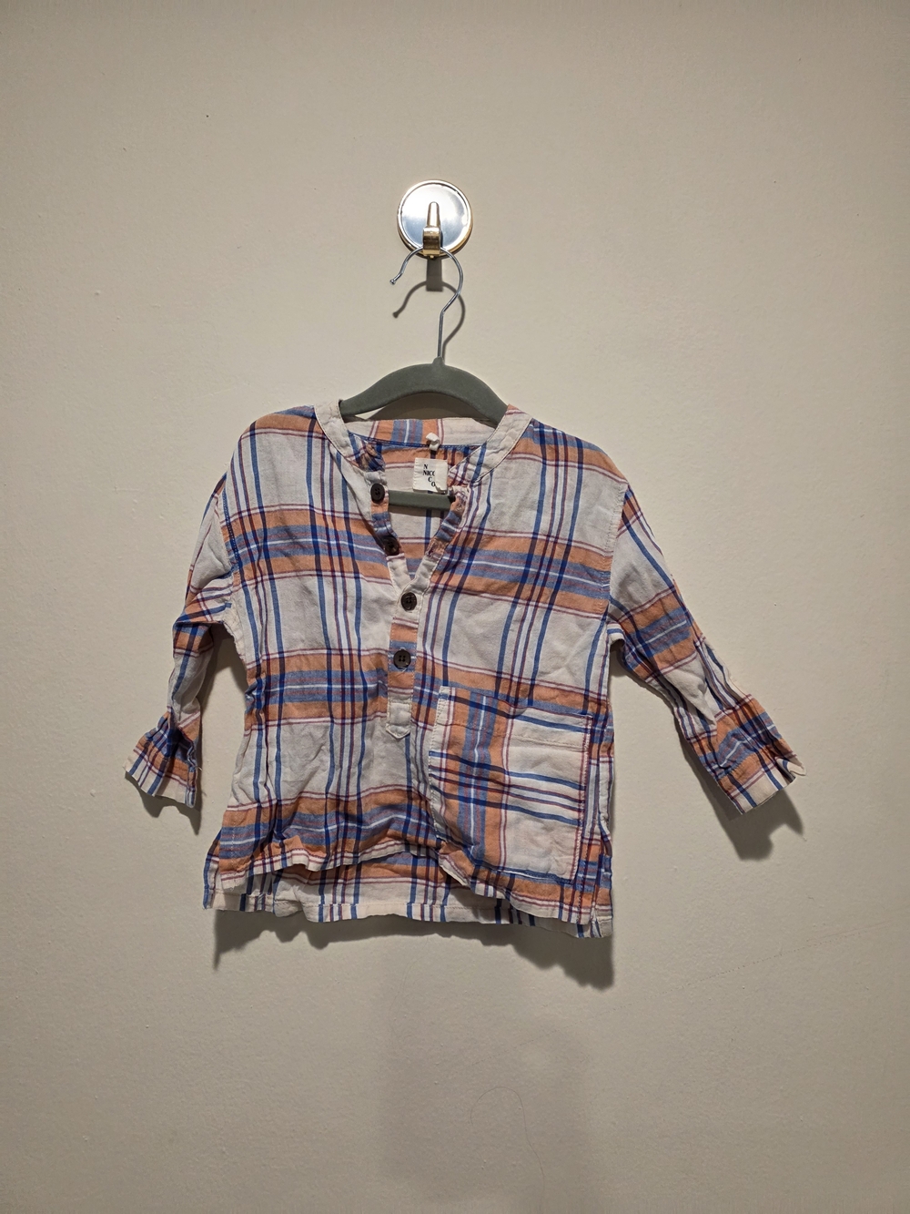 Kids' Lightweight Plaid Button Henley Shirt - White, Orange & Blue 2t Nico Nico